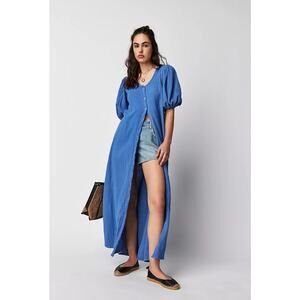New Free People Jen's Pirate Booty Paraguay Button Maxi Gown $252 SMALL Blue